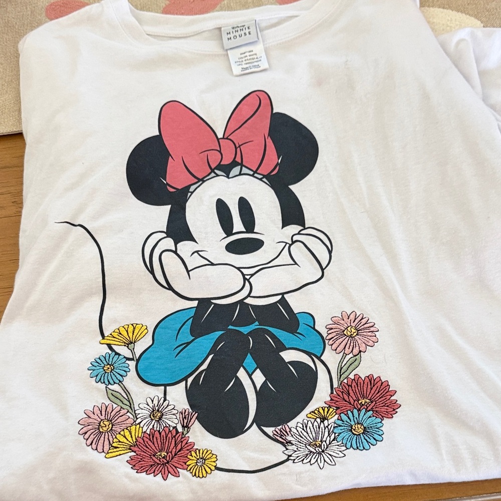 Disney Minnie Mouse White Tee with Floral Accents